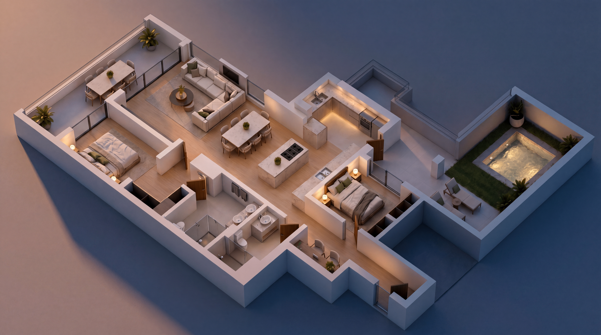 Two Bedroom — Isometric Floorplan